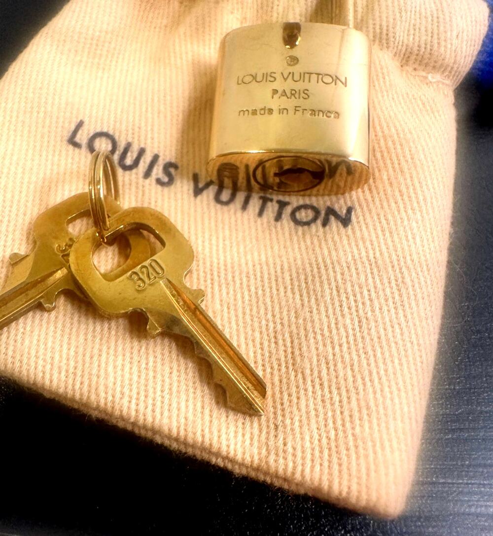 Authentic Louis Vuitton Brass Padlock #320 with 2 Matching Keys & Dust Bag